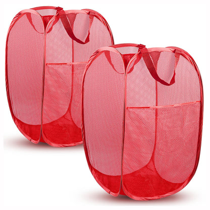 Pop Up Laundry Hamper, 70L Collapsible Mesh Basket with Side Pocket, Black