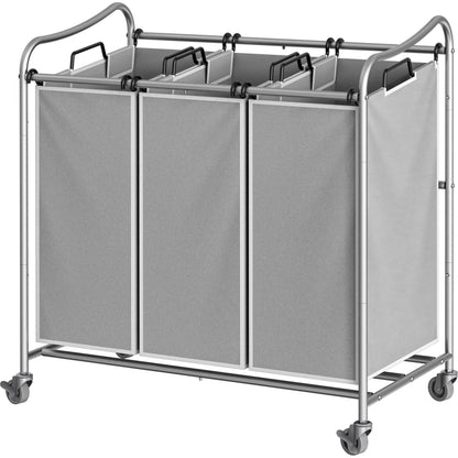 Simple Houseware Heavy Duty 3-Bag Laundry Sorter Rolling Cart, Assorted