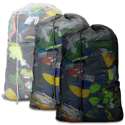 Mesh Laundry Bags with Adjustable Shoulder Strap, 24" x 36" Heavy Duty Nylon, Drawstring Closure, 3-Pack, Mixed Colors