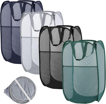 4Pcs Pop Up Laundry Basket Set, Collapsible Pop Up Hamper in 4 Colors, Mesh Laundry Basket for Home, Dorm, Travel & Storage