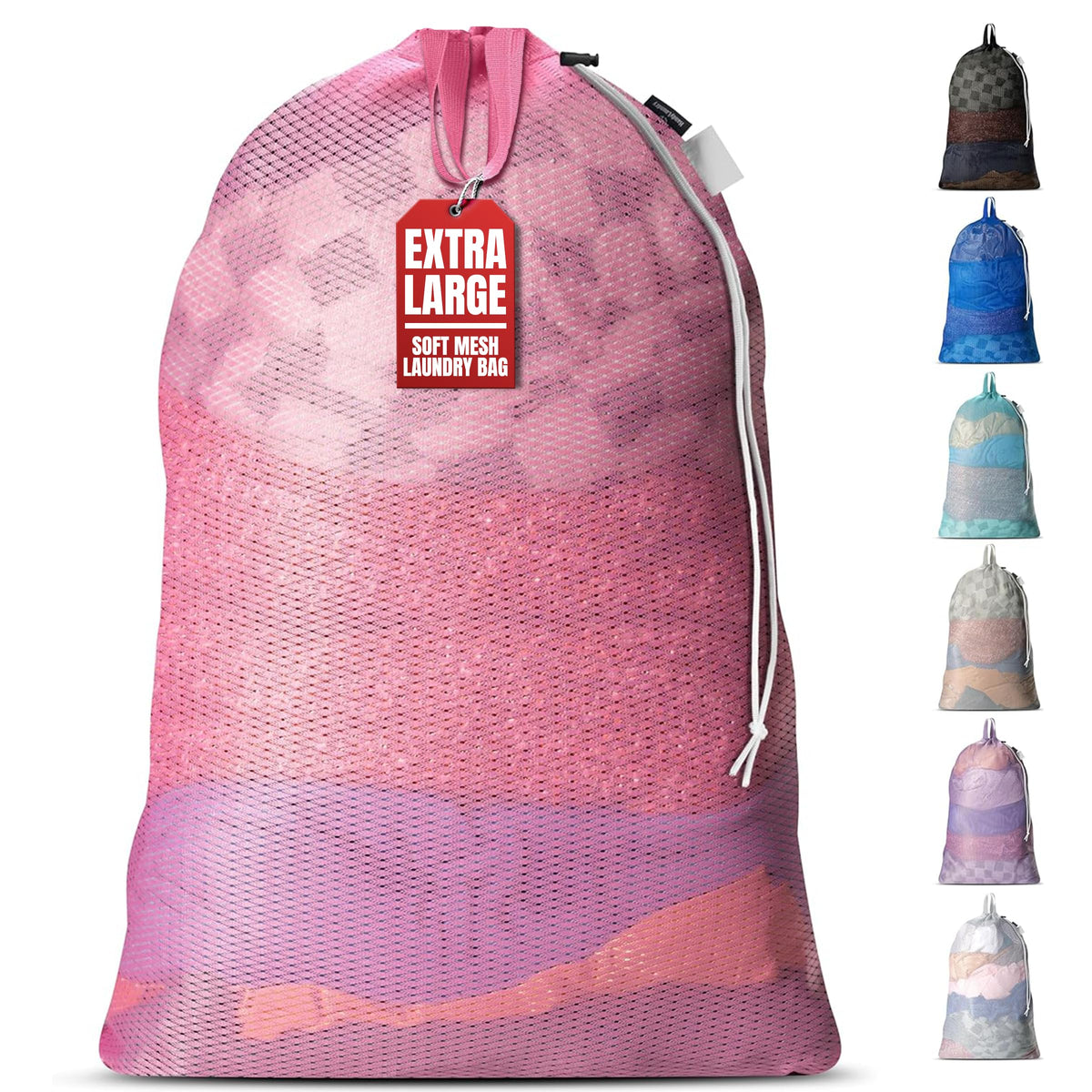 Handy Laundry XL Heavy Duty Mesh Laundry Bag 24x36 in, Drawstring Purple
