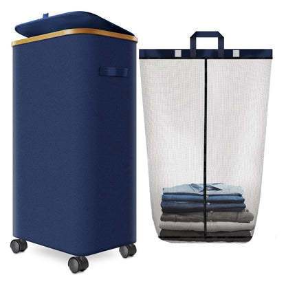Double Laundry Basket with Wheels and Lid, 150L Clothes Hampers for Laundry