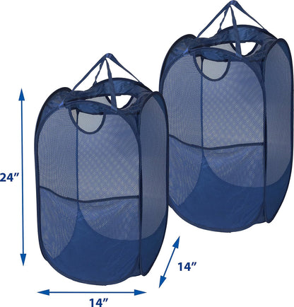 Simple Houseware Mesh Pop-Up Laundry Hamper with Side Pocket, 2 Pack